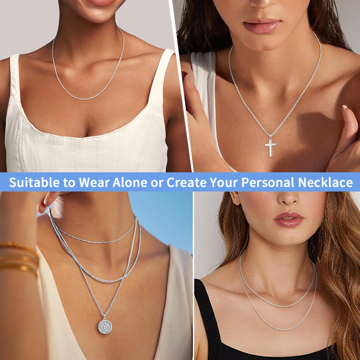 Jewlpire 1.5mm Rope Chain 925 Sterling Silver Chain Necklace for Women, 14K Gold Plated Chains for Women Dainty & Sturdy Women's Chains Necklaces, 16 18 20 22 24 26 Inch