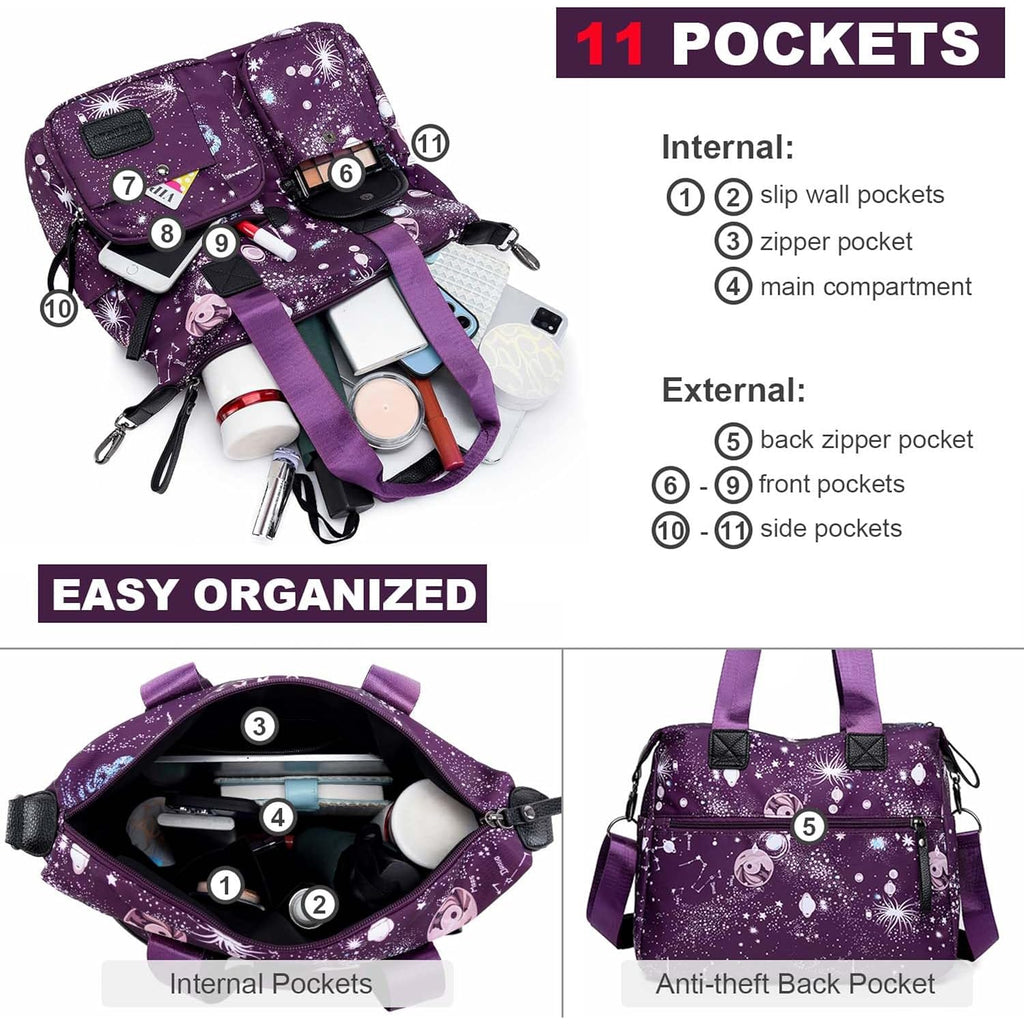 Tote Bag For Women,Multi Pockets Shoulder Handbag,Nurse Bag For Work,Large Cross Body Purse,Fashion Nylon Top Handle Satchel