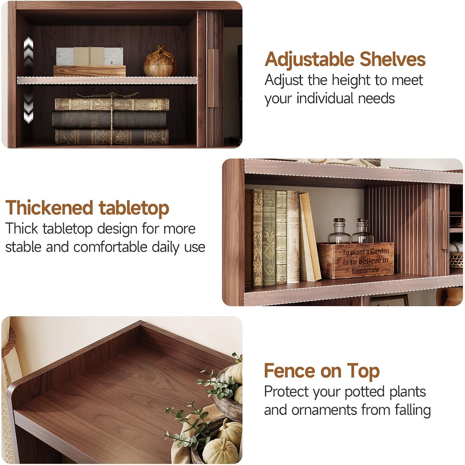 44" Sideboard Buffet Cabinet With Outlet & 2 Open Storage Spaces, Fluted Sideboard Cabinet With Sliding Door & Adjustable Shelves, Mid-Century Accent Coffee Bar Console Table With Wooden Feet