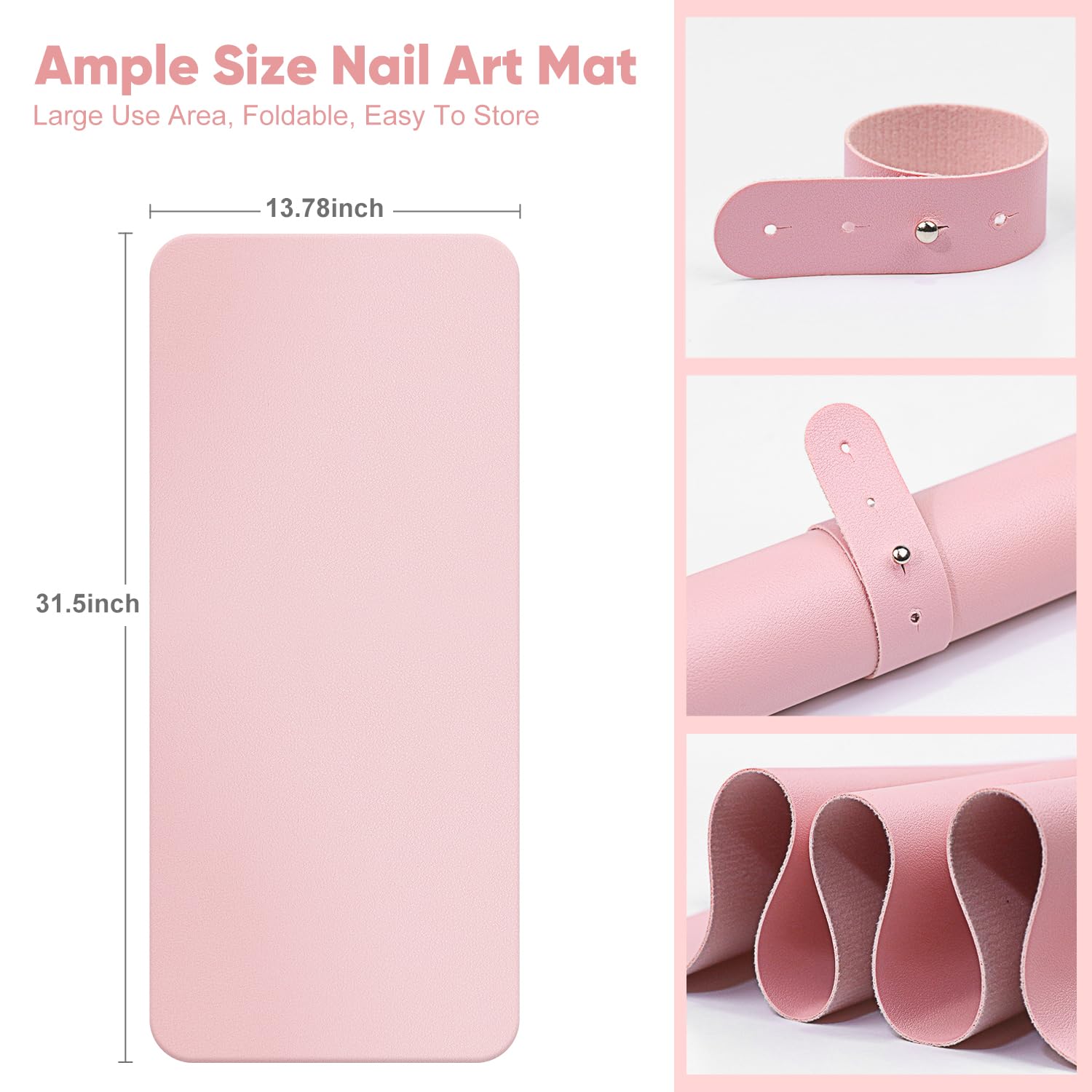 Subay Nail Art Table Mat, (MAT ONLY) Soft Microfiber PU Leather Nail Hand Rest for Nail Arm Rest Cushion, Foldable Nail Art Rest Pillow Manicure Pad Desk Mat - Pink