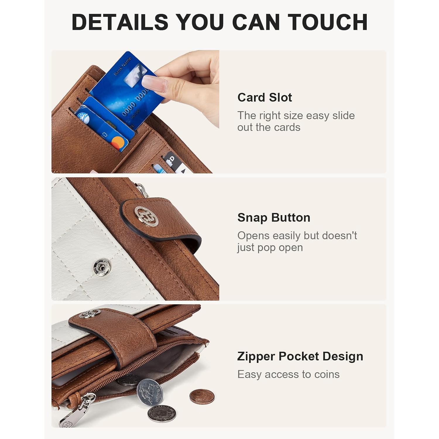 Bostanten Small Wallet For Women Leather Rfid Blocking Card Holder Bifold Compact Wallets With Zipper Coin Pocket Beige＆Brown