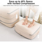 Comforter Storage Bag - Large Capacity Blanket Storage Bags 3-Layer Ultra Space Saving Self Compression Organizer, Washable Compression Bags For Storage Comforter Blanket, 2-Pack, Beige
