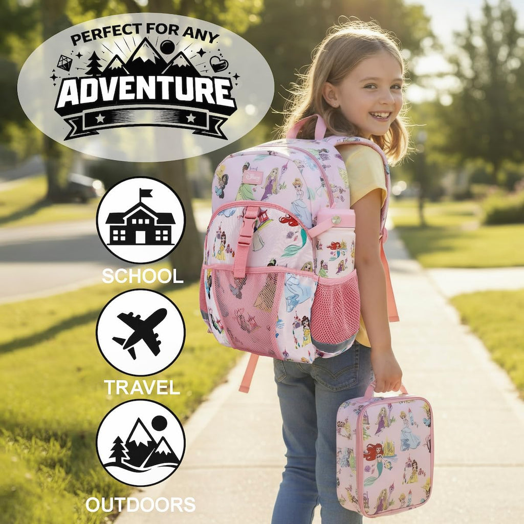 Bioworld 16" Backpack & Lunch Box Set With Stainless Steel Water Bottle For School And Travel