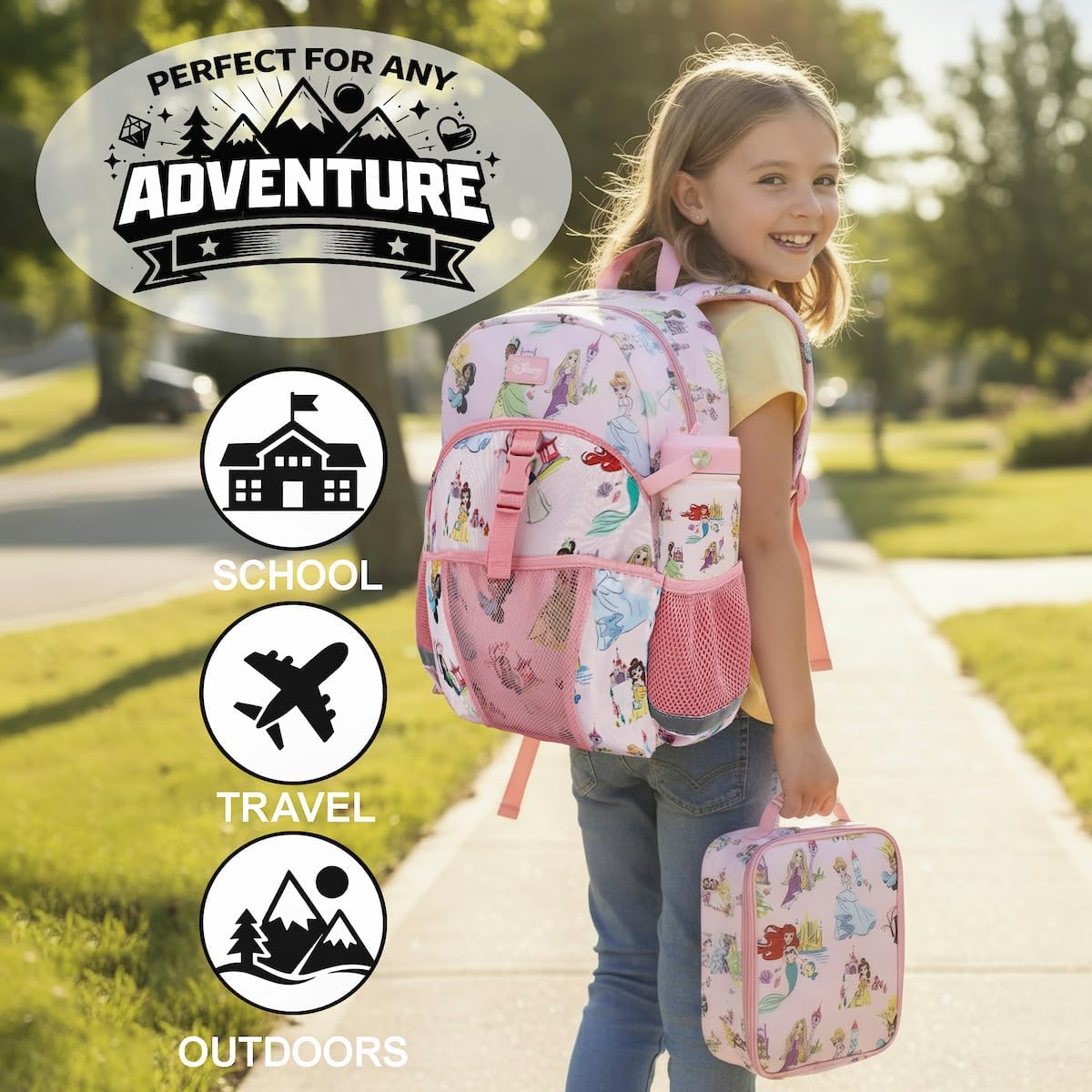 Bioworld 16" Backpack & Lunch Box Set With Stainless Steel Water Bottle For School And Travel