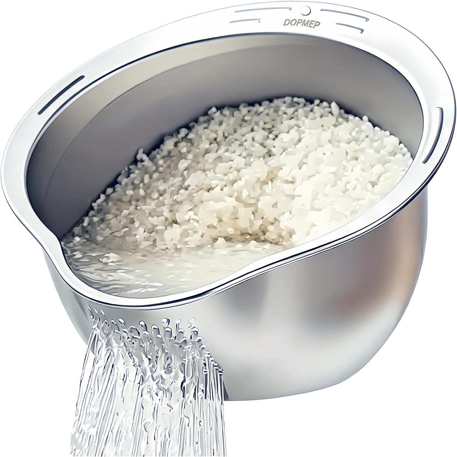 Rice Washer Strainer Bowl Stainless Steel Colander With Side Drainer | Ideal For Soaking, Washing, Cleaning, And Rinsing Rice, Fruits, Vegetables & Beans, Versatile Kitchen Tool