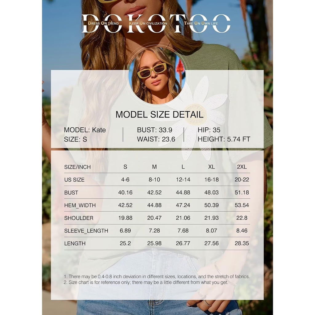 Dokotoo Summer Tops For Women 2026 Flower Embroidery Short Sleeve T-Shirts Crewneck Casual Loose Basic Tee Blouses