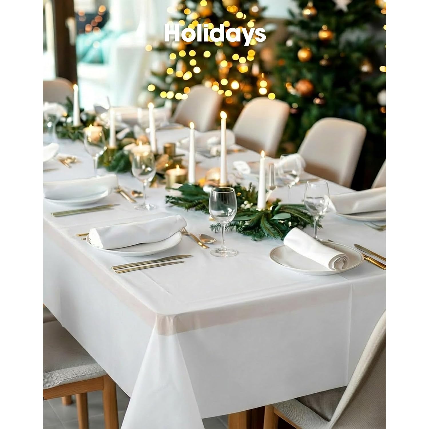Pureegg Plastic Table Cloth 10 Pack, 54 x 108 Inch Disposable Table Cloths for Party, Picnic and Wedding, Rectangle, White
