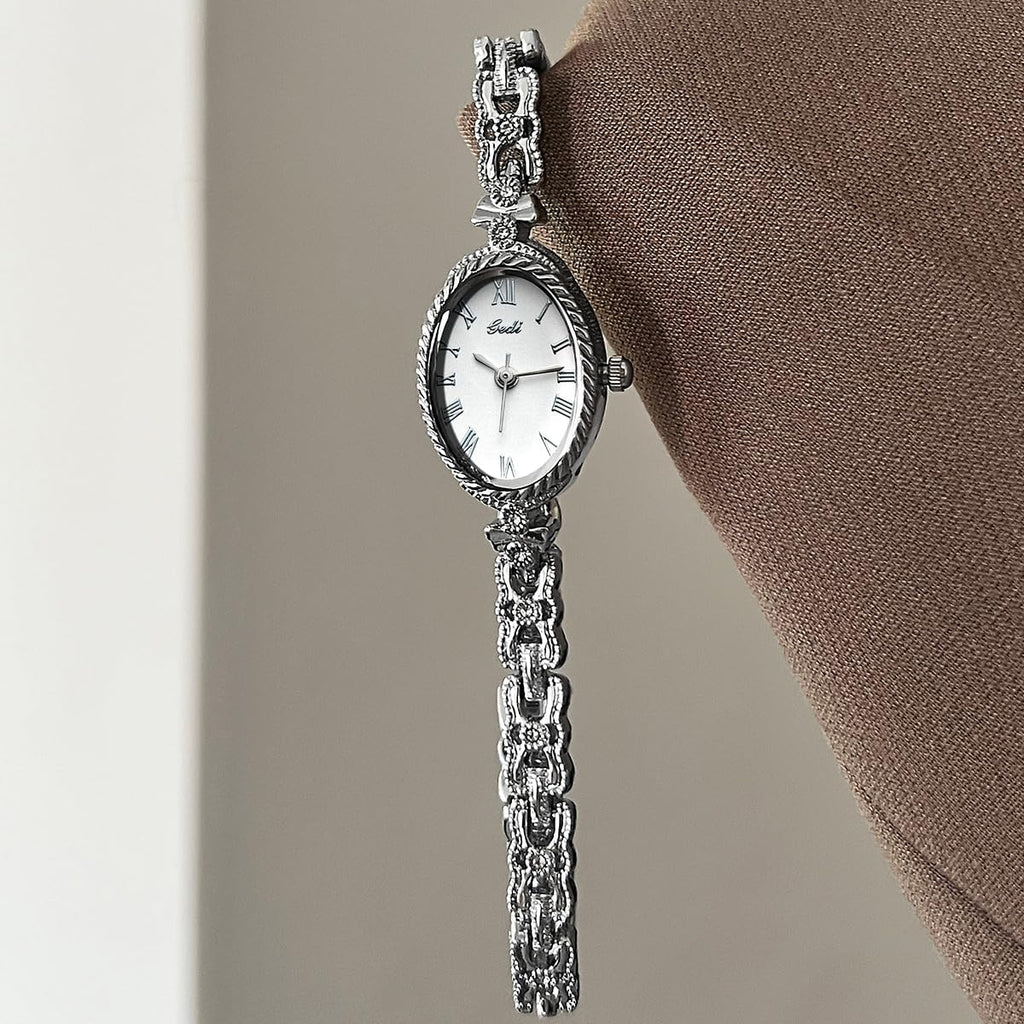 Fashion Vintage Gold Oval Quartz Watches For Women - Alloy Steel Band Slim Bracelet - Roman Numerals Numbers - Dainty Elegant Dress Wristwatch Waterproof