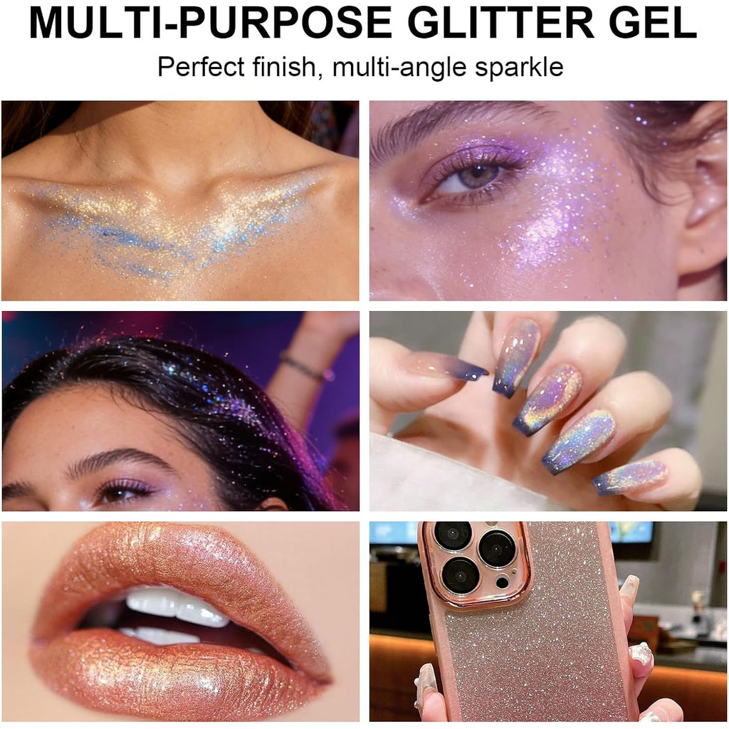 Roll-on Body Glitter Gel Holographic for Face and Hair,Body Glitter Gel Makeup for Kids Women,Body Shimmer Christmas Makeup for Rave Party.(Neon Gold)