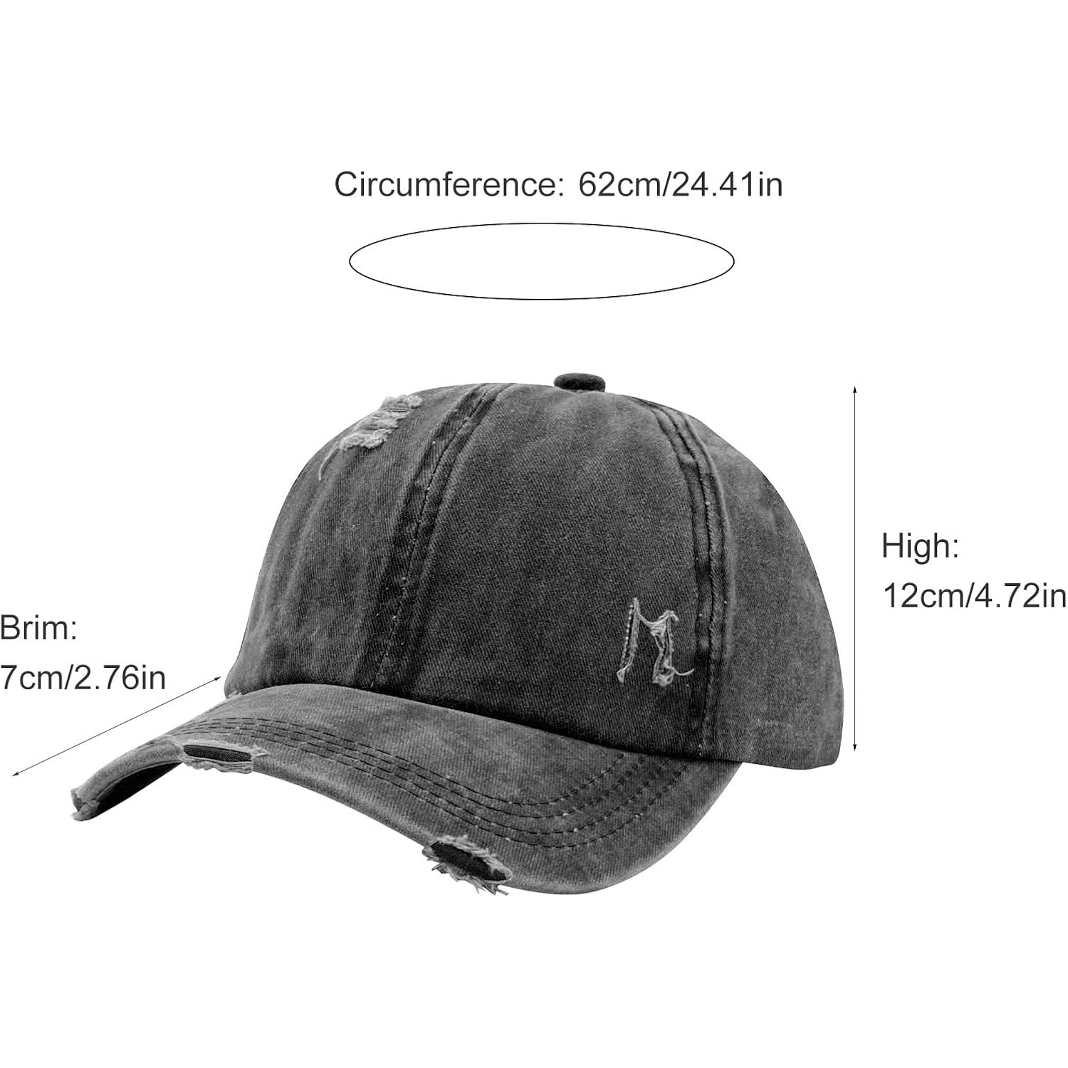 Women Distressed Ponytail Baseball Caps Adjustable Criss Cross Ponytail Hats High Messy Bun Ponycap Trucker Hat White
