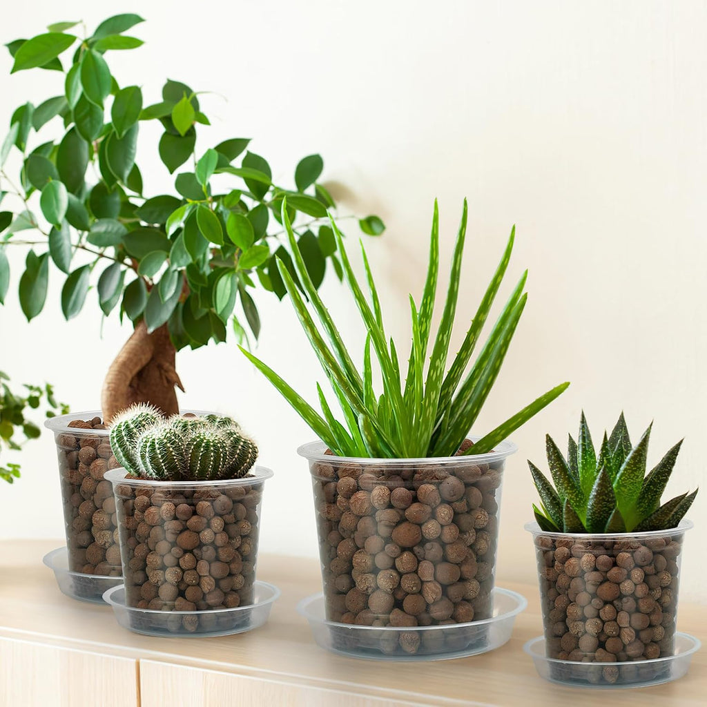 Fuijol 4/5/6/7 Inch Clear Nursery Pots For Plants With Sacuers 20 Pack, Plastic Flower Pots With Drainage Holes, Variety Pack Seedlings Garden Pot For Indoor Outdoor (4+5+6+7 Inch)