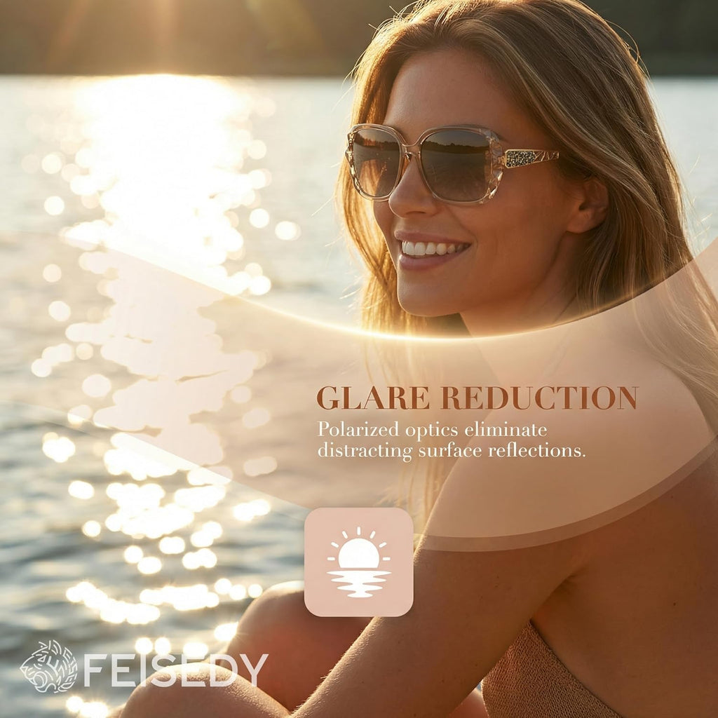 FEISEDY Polarized Women Square Sunglasses Sparkling Composite Shiny Frame B2289