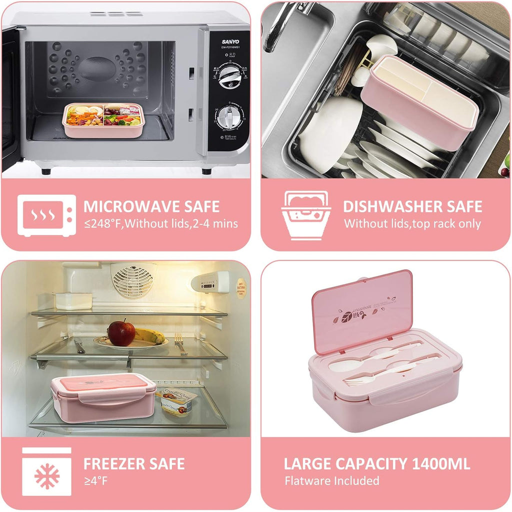 Lovina Bento Boxes For Adults - 1100 Ml Bento Lunch Box For Kids Childrens With Spoon & Fork - Durable For On-The-Go Meal, Bpa-Free And Food-Safe Materials