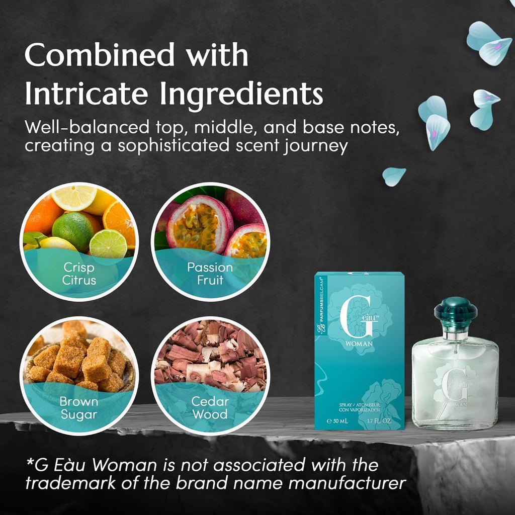 PB ParfumsBelcam G eàu Woman Eau De Parfum Spray for Women – 50 mL Affordable Long Lasting Perfume with Fresh Aquatic Fragrance & Chic Citrus Scent, Made with Premium Oils for Day & Night Use