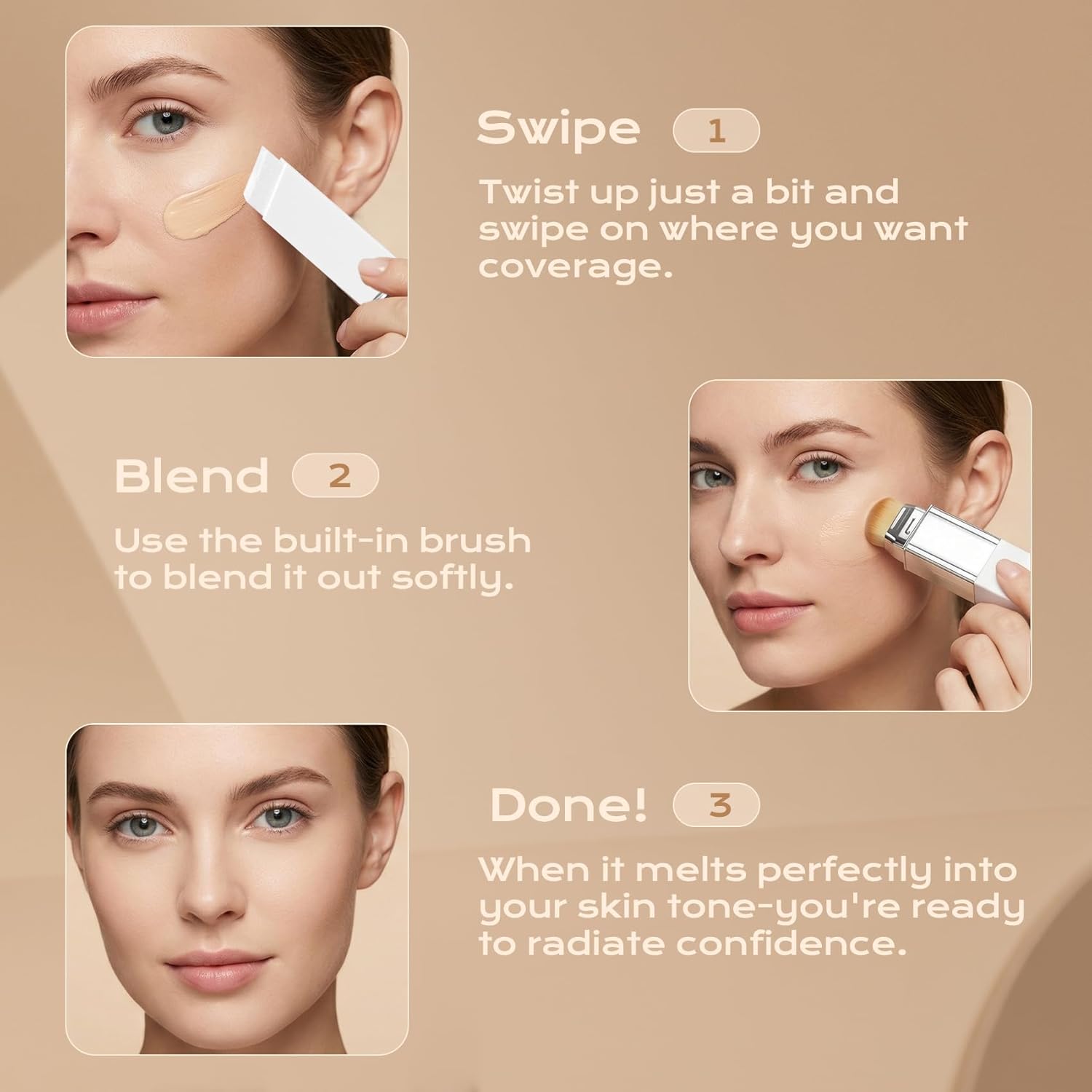 Blanc Cover Cream Stick V - Color Changing Foundation Stick with Volufiline - Hydrating Concealer Base Makeup, Dual-Ended with Built-in Brush, Portable for Daily Use (Natural)