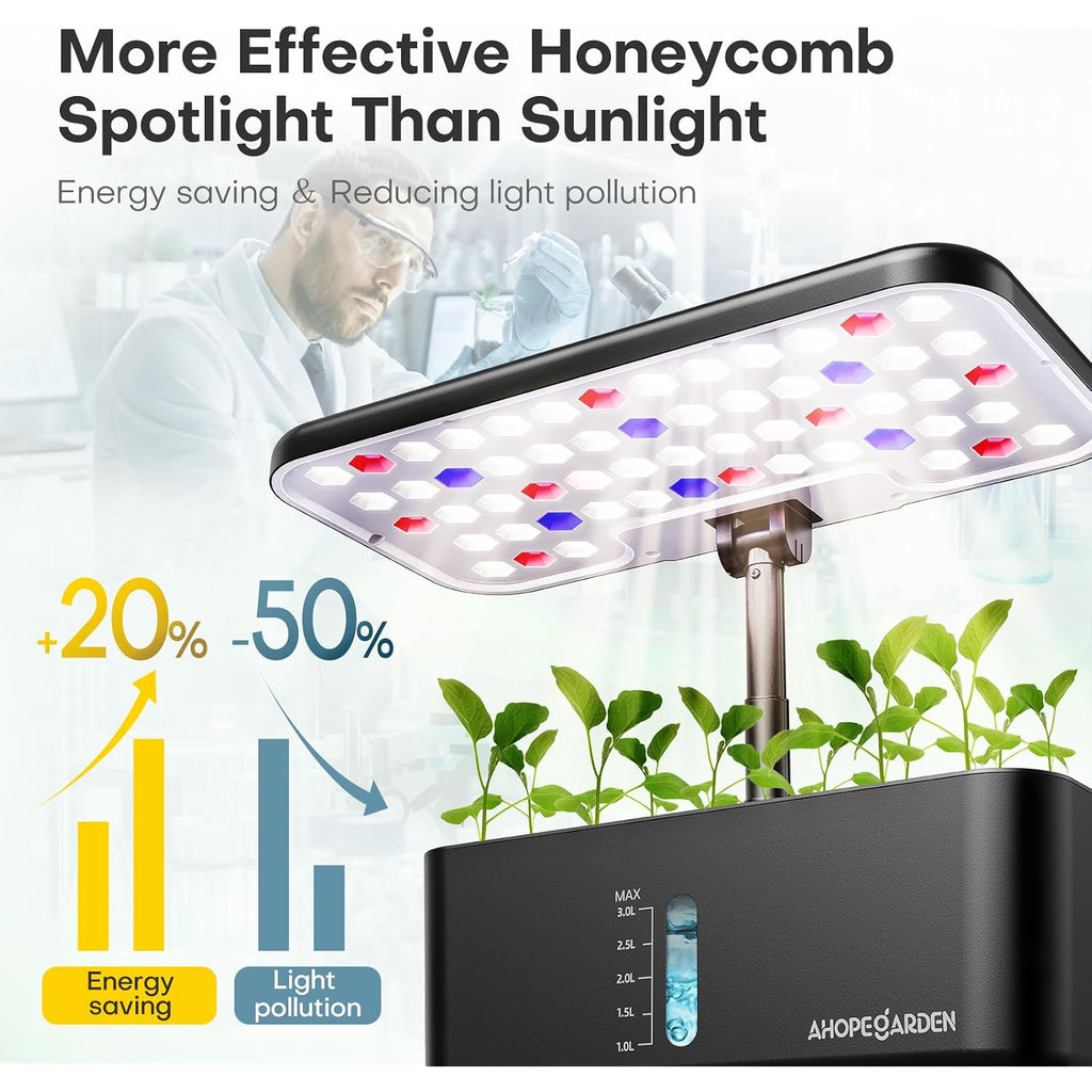 Indoor Garden Hydroponics Growing System: 10 Pods Plant Germination Kit Herb Vegetable Growth Lamp Countertop With Led Grow Light - Hydrophonic Planter Grower Harvest Lettuce