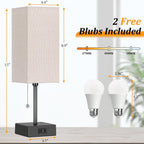 15'' Bedside Table Lamp For Bedroom Small Night Light Lamps For Night Stand | Pull Chain Table Lamps For Night Stands With Ac Outlet，Desk Lamp With 2 Bulbs Lamp For Living Room Kids Room Office Decor