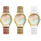 Avaner Women's Stretch Band Watches: Ladies Elastic Strap Gold-Tone Easy Reader Colorful Dial Analog Quartz Bangle Wrist Watch