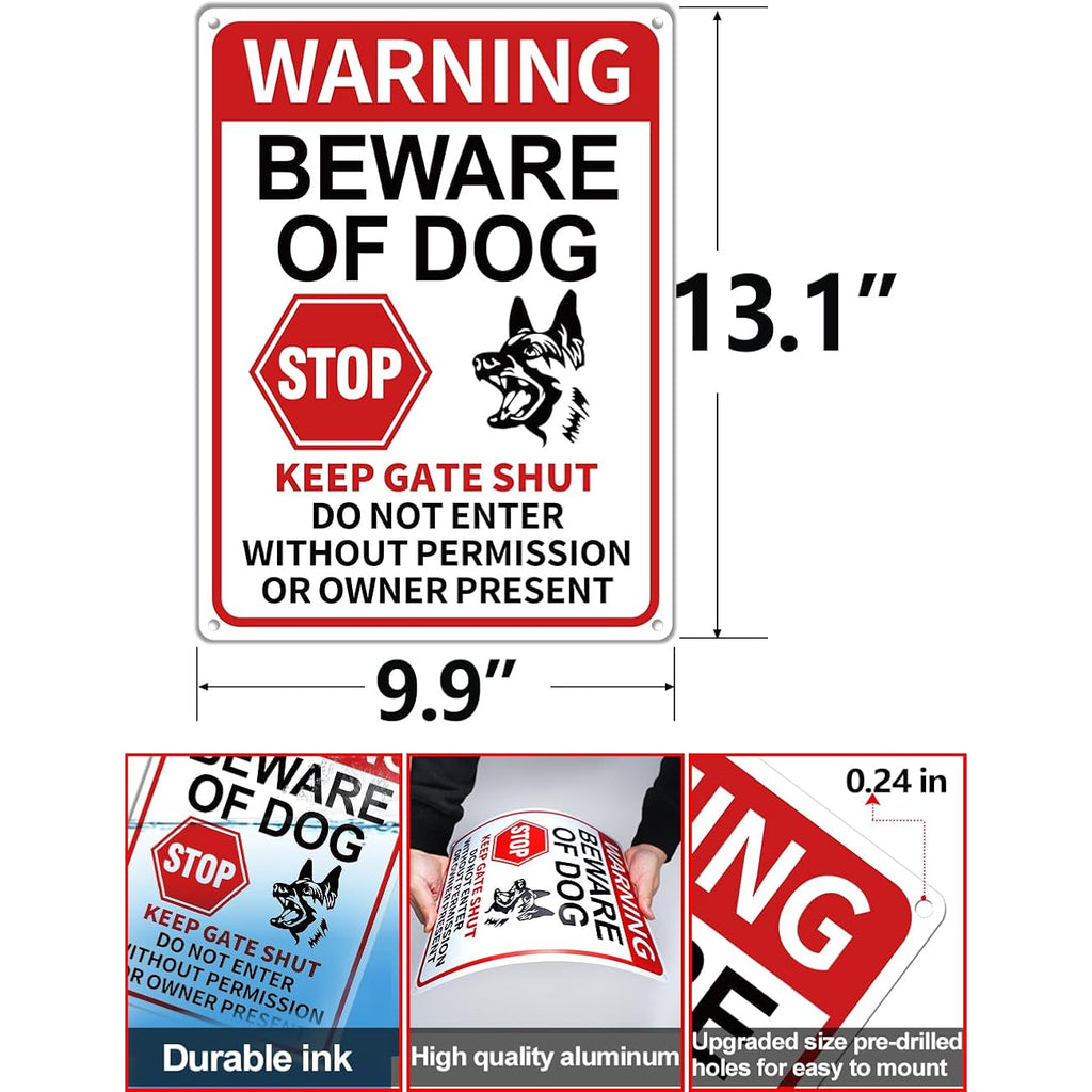 2 Pack Beware Of Dog Signs, 13X9.9 Inch Reflective Tin Sign Beware Of Dog For Fence, Do Not Enter Sign Great For Garden And Yard Wall Decor