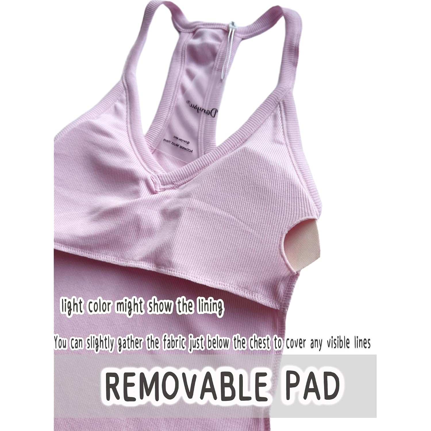 Danysu V Neck Racer Back Tank Top for Women Padded Ribbed Long Tank Fitted Basic Cami Tops