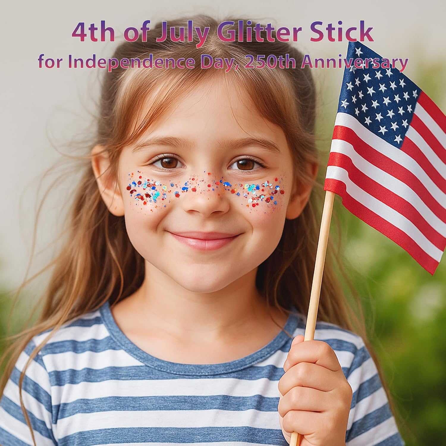 Patriotic Red White and Blue Body Glitter Stick,4th of July Accessories,Sparkling Face Hair Glitter for 4th of July Outfits Women Kids,American Flag Makeup for Independence Day 250 Anniversary