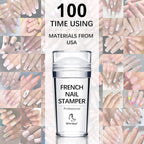 BTArtbox French Nail Stamper - French Tip Nail Tools with Nail Scraper and Replaceable Stamper Head, 100-Time Using Silicone Nail Stamper Kit for Gel Nail Polish DIY Nail Art Tools