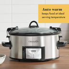 Crock-Pot 6-Quart Cook ‘n Carry Programmable Slow Cooker with Digital Timer, Family-Size Serves 7+ People, Removable Stoneware with Warming Setting, Dishwasher Safe for Easy Cleanup, Stainless Steel