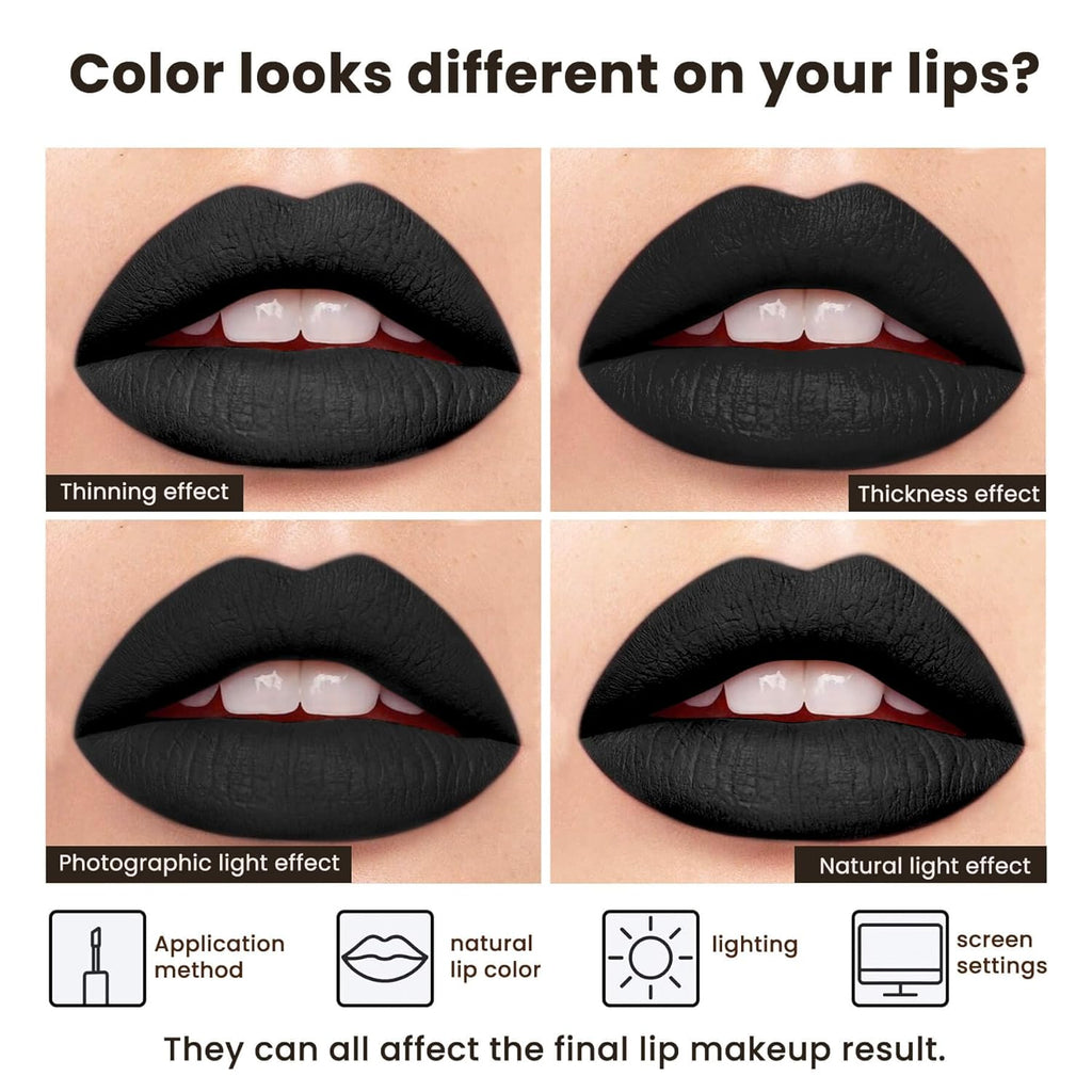 Black Matte Liquid Lipstick - Pure Black, Up to 16H Wear, Smudge Proof Transfer-Proof & Waterproof, High Pigment Lip Color for Goth, Cosplay, Halloween, 0.17 Fl Oz (Mystical Moment)