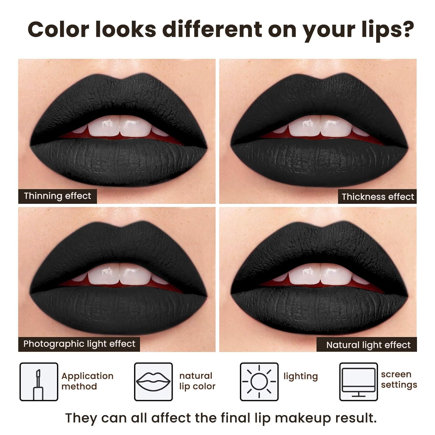 Black Matte Liquid Lipstick - Pure Black, Up to 16H Wear, Smudge Proof Transfer-Proof & Waterproof, High Pigment Lip Color for Goth, Cosplay, Halloween, 0.17 Fl Oz (Mystical Moment)