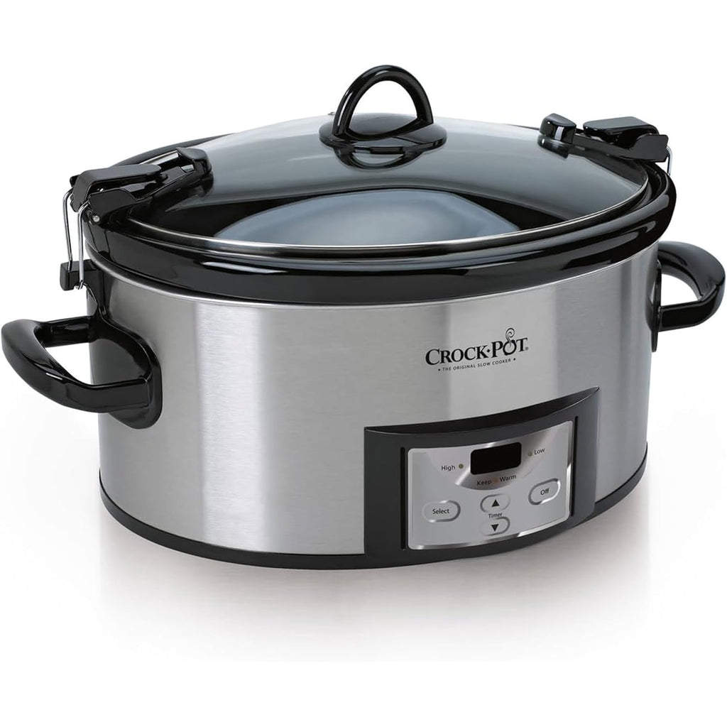 Crock-Pot 6-Quart Cook ‘n Carry Programmable Slow Cooker with Digital Timer, Family-Size Serves 7+ People, Removable Stoneware with Warming Setting, Dishwasher Safe for Easy Cleanup, Stainless Steel
