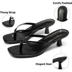 Women'S Kitten Heel Sandals Square Open Toe Slip On Flip Flop Heels Comfortable 2 Inch Heeled Sandals Thong Party Dress Summer Travel Wedding