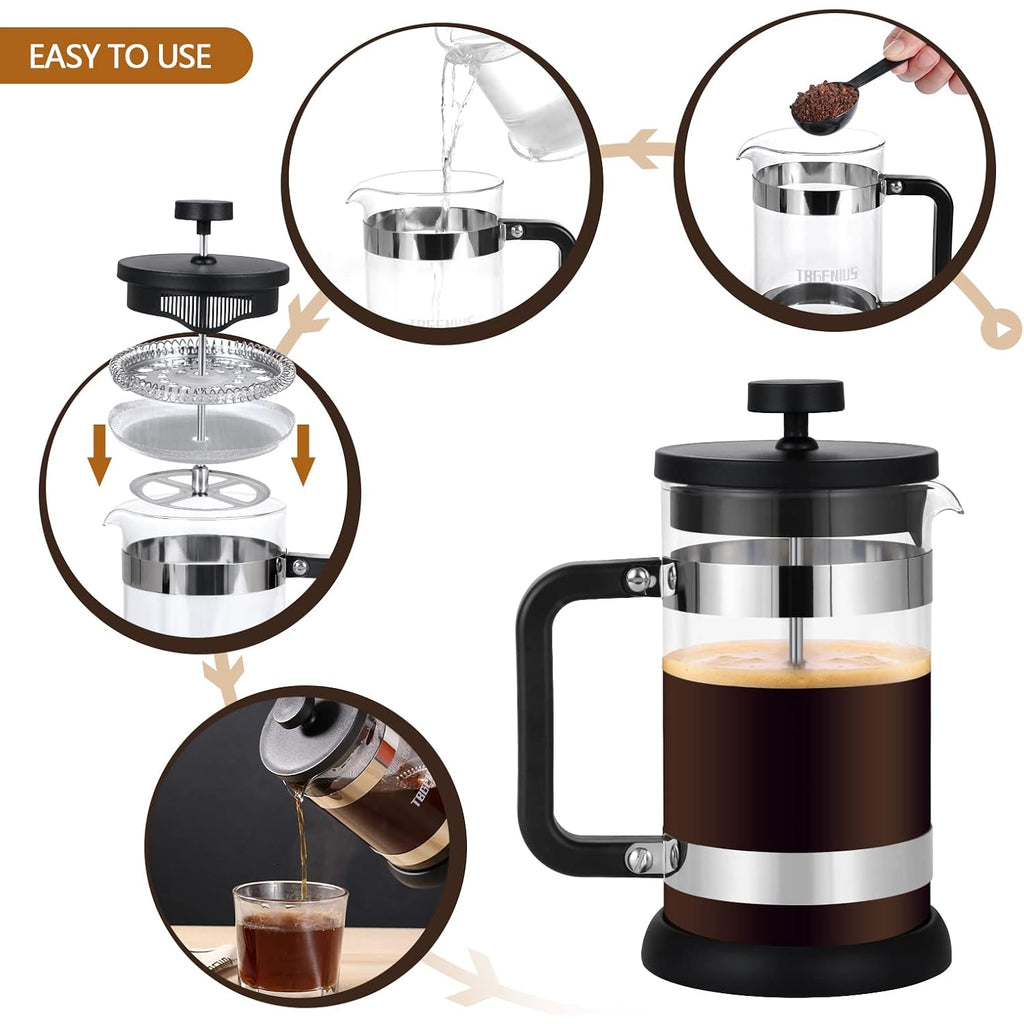 French Press Coffee Maker 21 Oz, Cold Brew Heat Resistant Thickened Borosilicate Coffee Pot, Coffee Presses 600 Ml, Tea And Frothed Milk Press (Black，21Ounce)