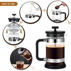 French Press Coffee Maker 21 Oz, Cold Brew Heat Resistant Thickened Borosilicate Coffee Pot, Coffee Presses 600 Ml, Tea And Frothed Milk Press (Black，21Ounce)