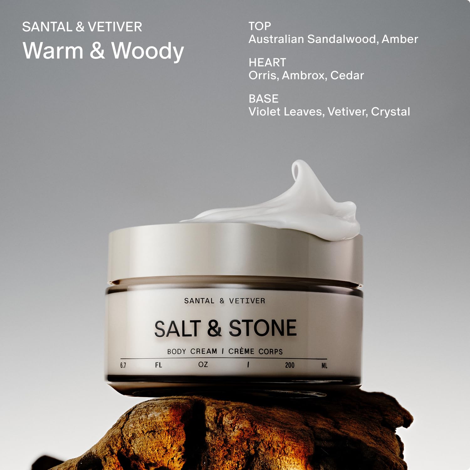 Salt & Stone Body Cream | Hydrating Formula With Seaweed Extracts, Spirulina & Squalane | Deep Hydration, Skin Barrier Support & Healthy Glow | For All Skin Types | Santal & Vetiver 6.7 Fl Oz