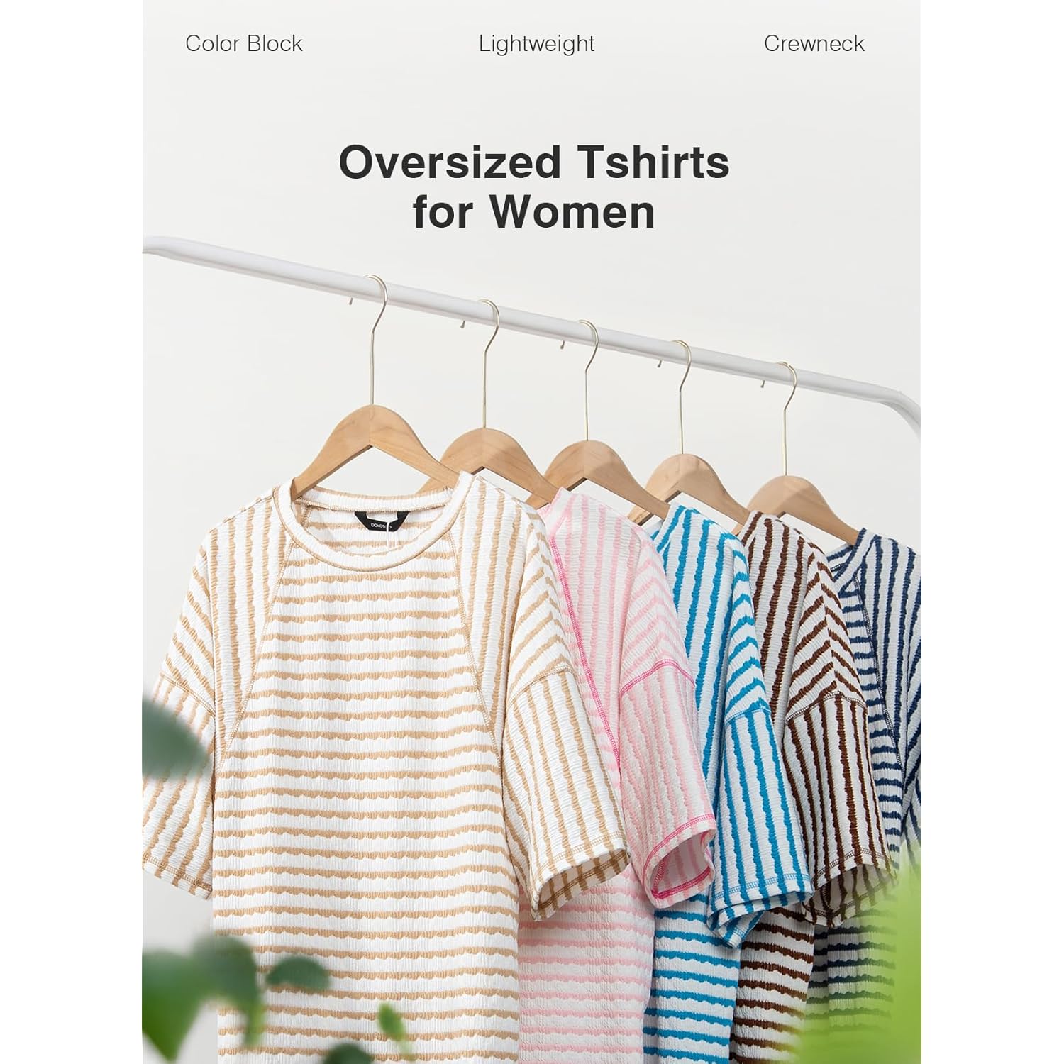 Womens Summer Tops Oversized Tshirts for Women Striped Color Block Short Sleeve T Shirts Crewneck Casual Tee Blouses