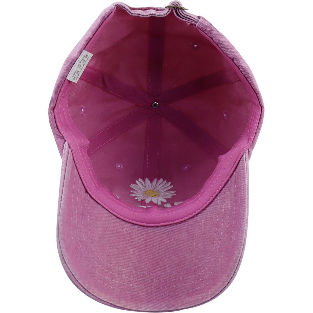 Embroidered Daisy Blessed Hat for Women Men, Adjustable Vintage Washed Cotton Christian Baseball Cap Pink
