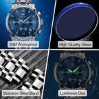 Olevs Men'S Stainless Steel Chronograph Watch, Big Face Gold Silver Black Tone Easy To Read Analog Quartz Watch, Luxury Waterproof Date Diamond Roman Arabic Numerals Dial Dress Watch For Men