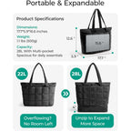 BAGSMART Expandable Tote Bag for Women, Puffer Work Tote Handbag, Quilted Carry On Bag for Travel Gym