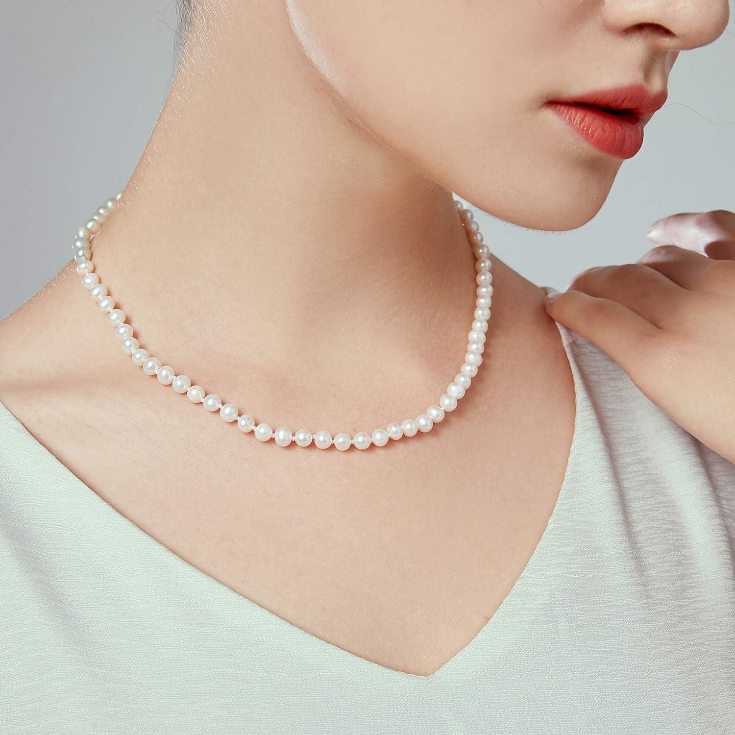 White Freshwater Cultured Pearl Necklace for Women in 18 Inch Princess Length