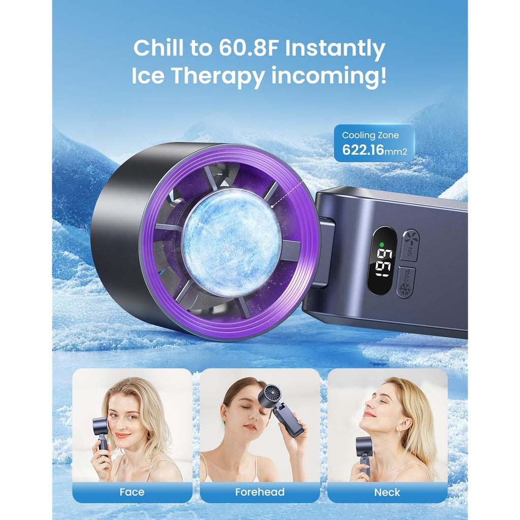 Handheld Portable Turbo Fan With Ice Cooler, Speed (1-199) Rechargeable Personal Fan[20000 Rpm] Small Pocket Fans For Travel/Outdoor/Home/Office, Purple