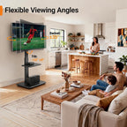Perlegear Floor Tv Stand With Power Outlet, Universal Tv Stand For 32-75 Inch Tvs Up To 110 Lbs, Height Adjustable Standing Tv Mount, Tall Tv Mount With Wood Base, Max Vesa 600X400Mm, Pgfs06