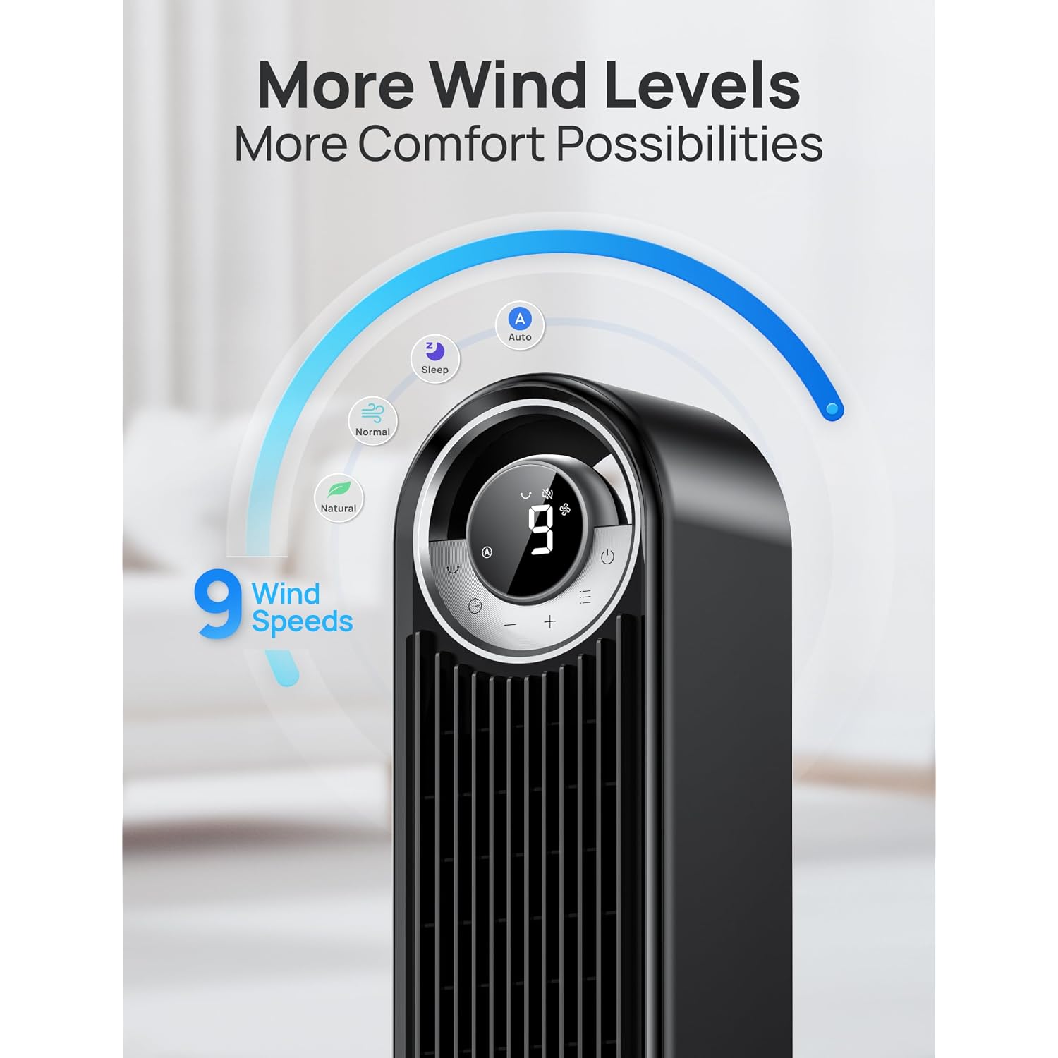 Dreo Tower Fan For Bedroom, Upgraded Dc 28Ft/S Velocity, 20Db Quiet Fan | 9 Speeds Fans That Blow Cold Air, 90° Oscillating Cooling Fan, 4 Modes, 12H Timer Bladeless Standing Fan For Home, Black