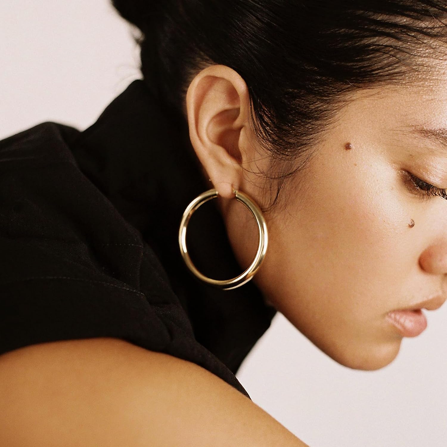 YOUNGYUE 8mm Wide Chunky Gold Hoops 14K Real Gold Plated Hypoallergenic 925 Sterling Silver Hoops Lightweight Big Gold Hoop Earrings for Women 30/40/50/60mm