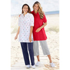Woman Within Plus Size Elbow-Sleeve Polo Tunic
