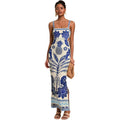 Floerns Women'S Tropical Bow Tie Back Long Dress Sleeveless Split Vacation Maxi Dress