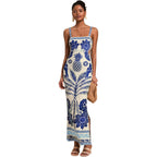 Floerns Women'S Tropical Bow Tie Back Long Dress Sleeveless Split Vacation Maxi Dress