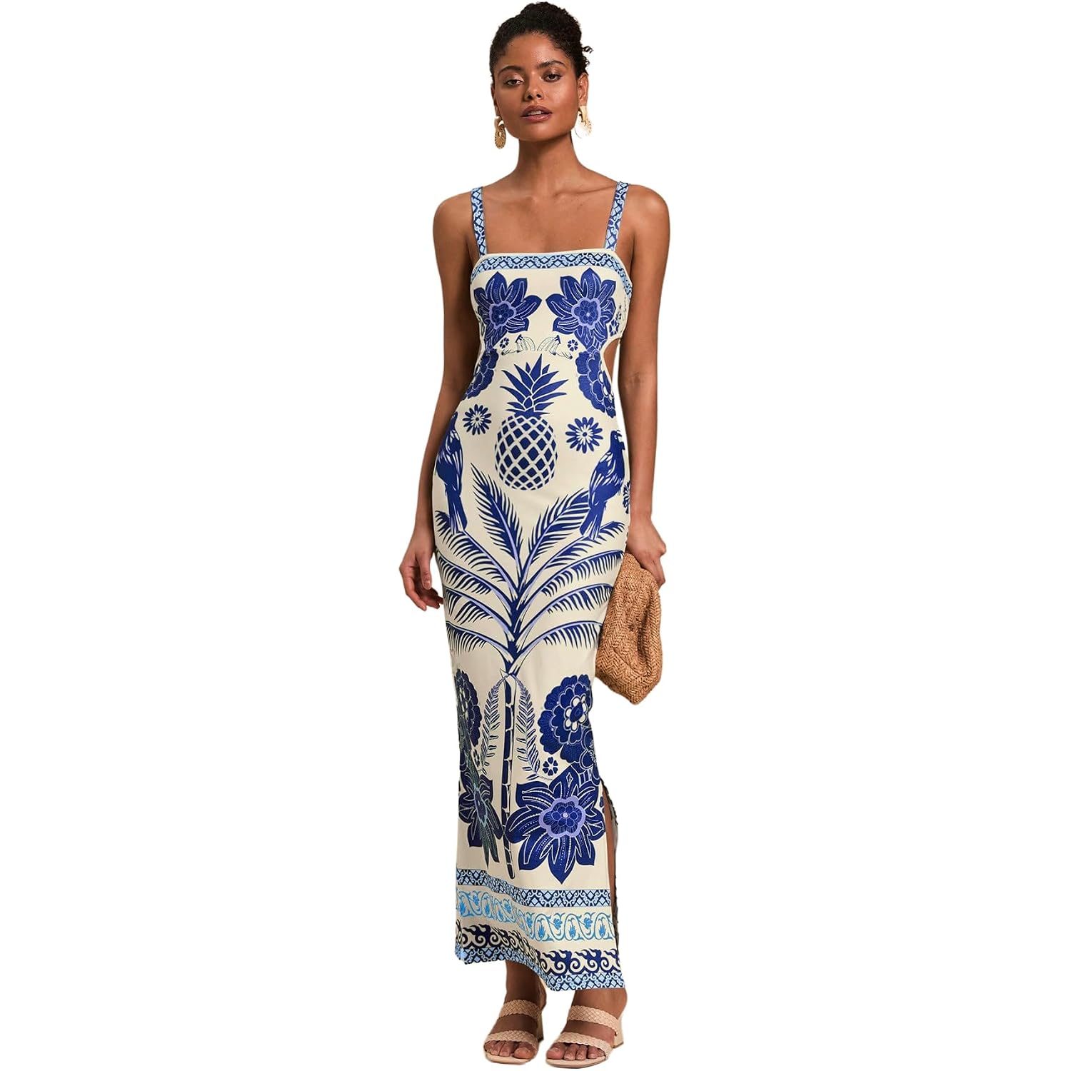 Floerns Women'S Tropical Bow Tie Back Long Dress Sleeveless Split Vacation Maxi Dress