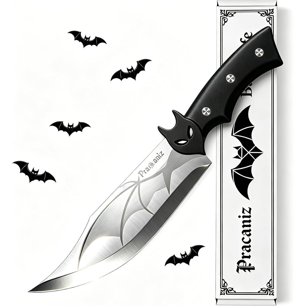Pracaniz Bat Kitchen Knife, Gothic Halloween Design, Stainless Steel Blade | Bat-Wing Silhouette, Comfortable Grip And Gift-Ready Box For Steak, Fruit, Cheese, Bbq, Themed Parties And Gothic Kitchens.