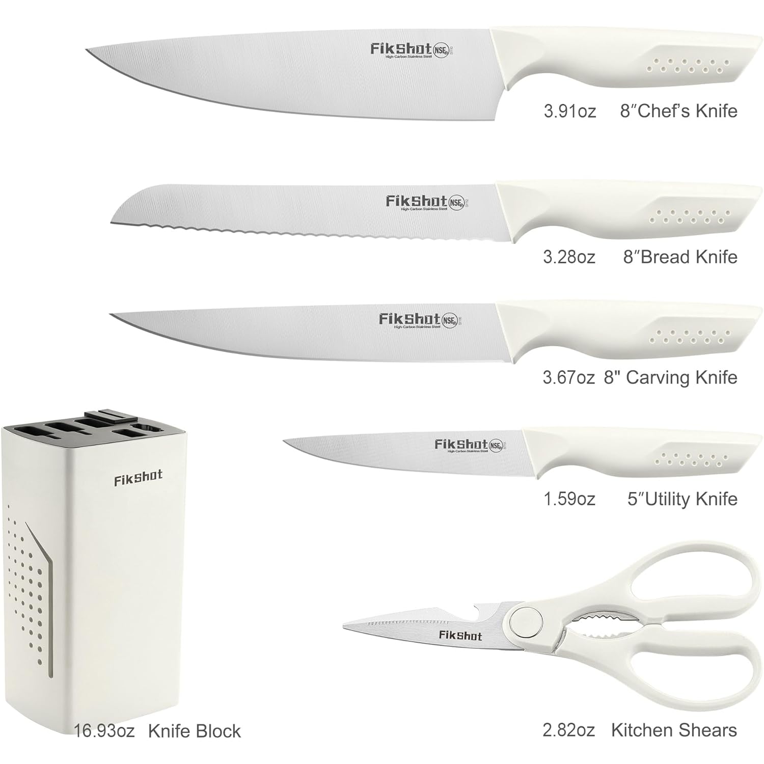 Knife Set, FIKSHOT 6-Piece Kitchen Knife Block Set with & Built-In Sharpener, Dishwasher Safe High Carbon Stainless Steel Blades, Rust-Resistant – Ideal Housewarming Gift