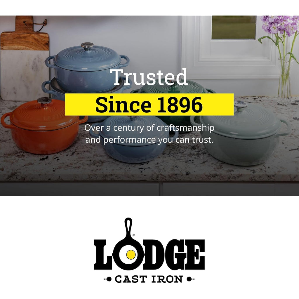 Lodge Essential Enamel Cast Iron Dutch Oven 6 Quarts - Perfect for Bread Baking, Braising, Marinating & Slow Cooking, Features Moisture-Sealing Lid & Dual Handles, Kitchen Essentials, Oyster White